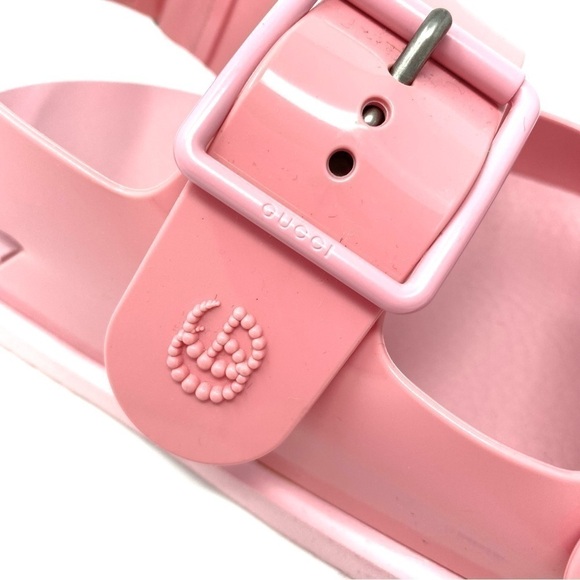 AUTHENTIC GUCCI DOUBLE GG LOGO PINK RUBBER PLATFORM DAD SANDALS SZ 38 or US 8 - Picture 3 of 11
